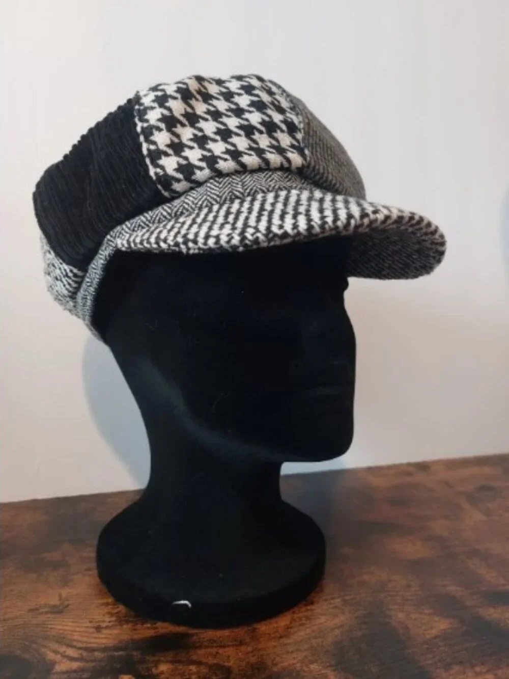 Cappelli Women's Houndstooth Newsboy Cap Black White Vintage Pageboy Hat OS